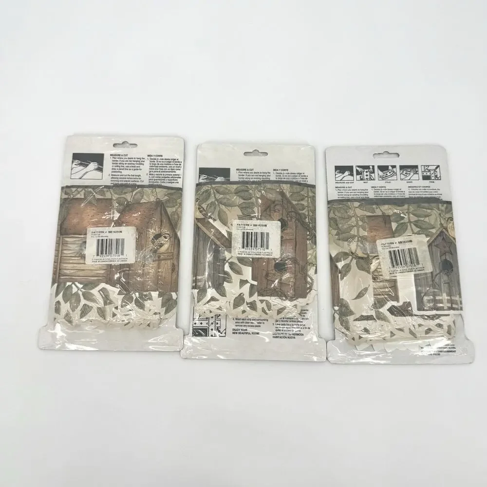 Vtg Expressions Wall Border Birdhouses 5 Yds Lot of 3 Prepasted SB 10250B NOS